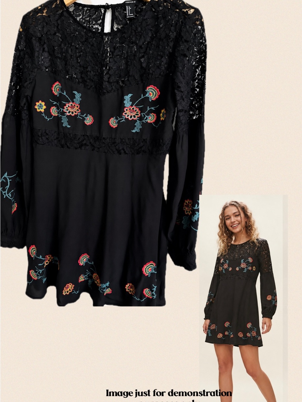 Forever 21 Black Lace Floral Embroidered Mini Dress